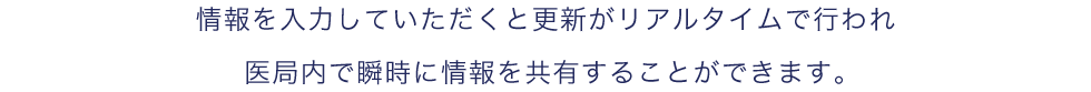 情報を入力していただくと更新がリアルタイムで行われ医局内で瞬時に情報を共有することができます。